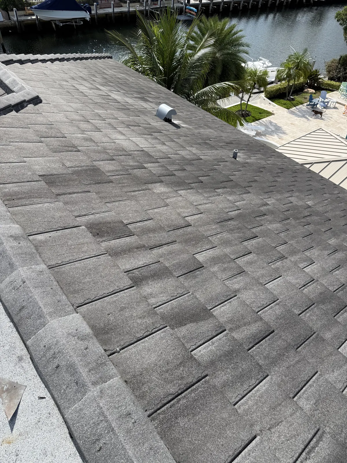 Roof soft wash before, Barrel tile, residential